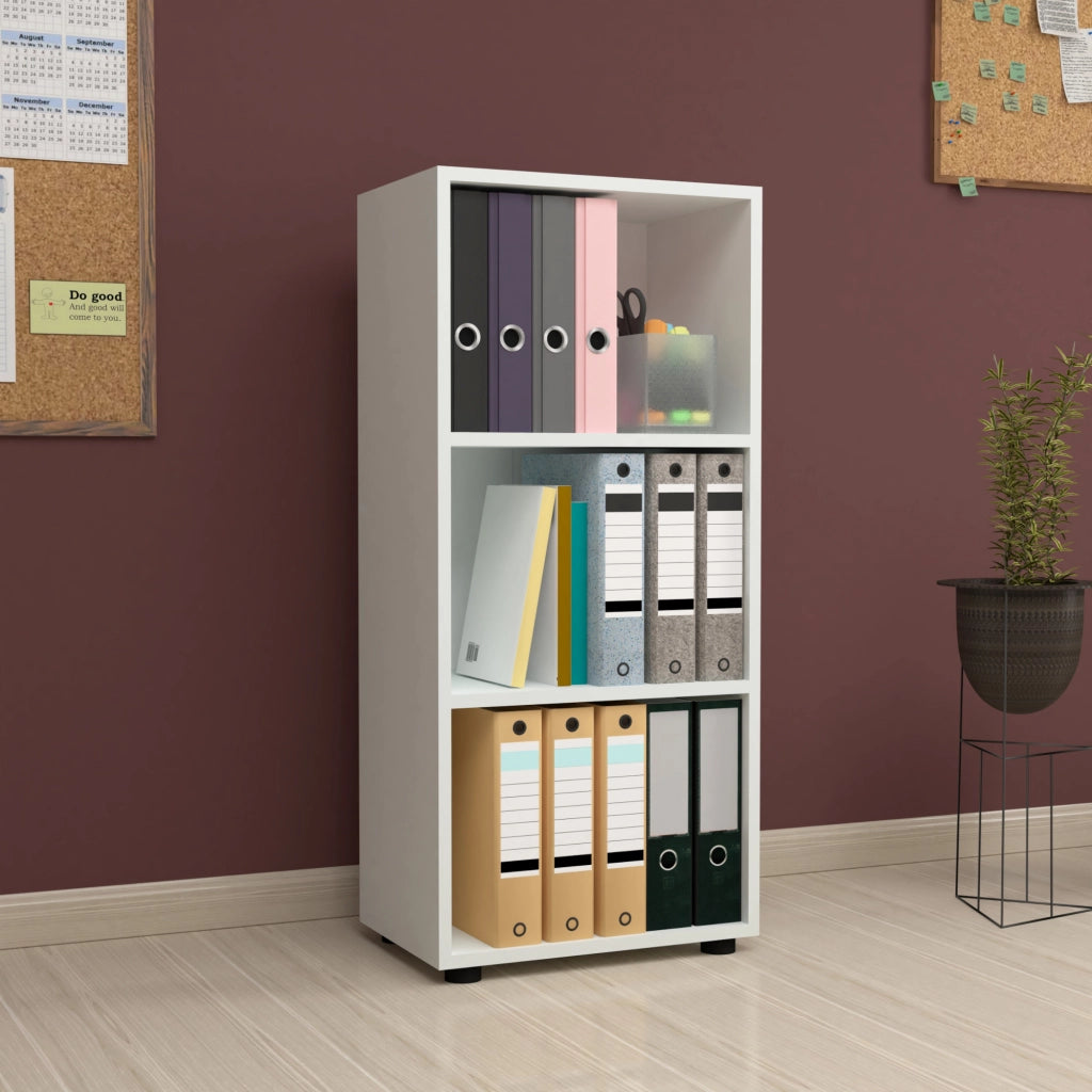 Libreria 'Vara' Altezza: 108 cm Scaffale a Terra con 3 Scomparti Aperti - Bianco [en.casa]