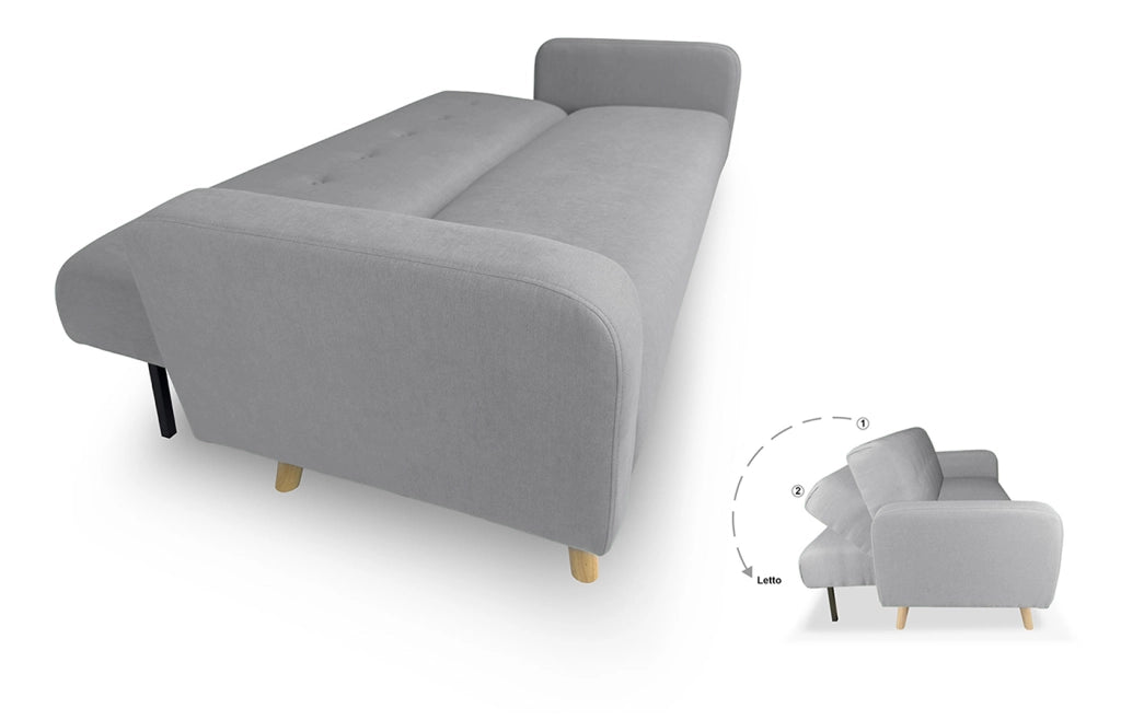Divano letto clic clac in tessuto vellutato grigio, divano 3 posti - Henry - DL-HE01FBC