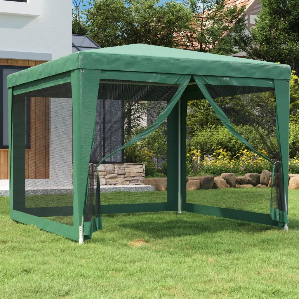 Tenda per Feste con 4 Pareti Laterali in Rete-Tenda Gazebo Verde 3x3 m HDPE