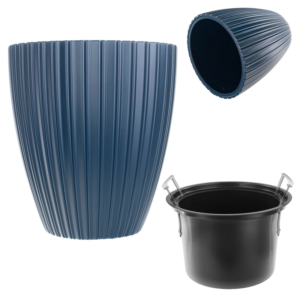 Vaso da fiori KADAX 30 cm, coperchio, inserto, vaso da fiori in plastica blu