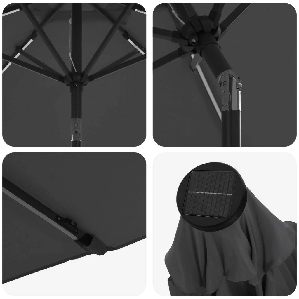 Ombrellone da giardino-Parasol da giardino con luci LED e base 300 x 300 cm Poliestere 735201