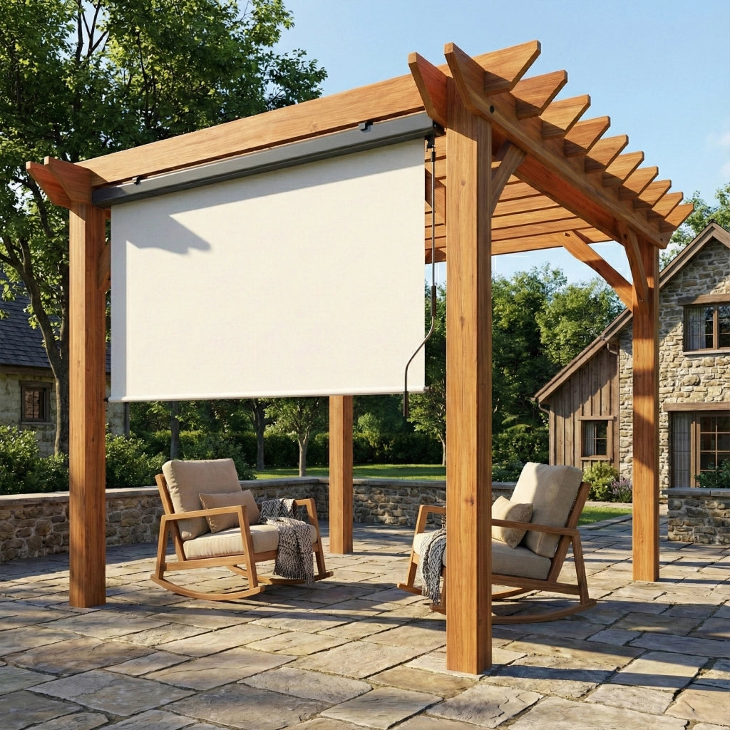 Tenda a Rullo Avvolgibile 250x160 cm con Cassetta in Alluminio e Manovella in Poliestere Anti-UV Bianco Crema