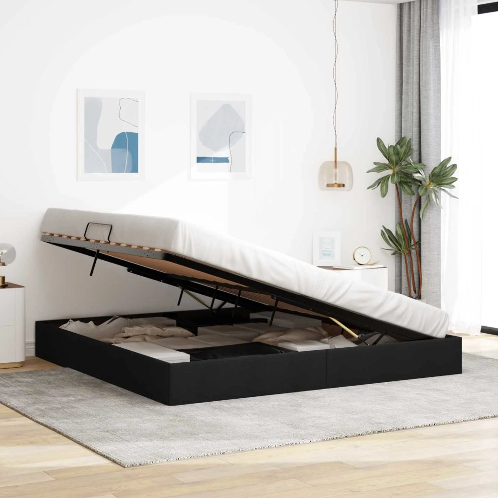 Letto ottomano con archiviazione Nero 200 x 200 cm Tessuto 3442846