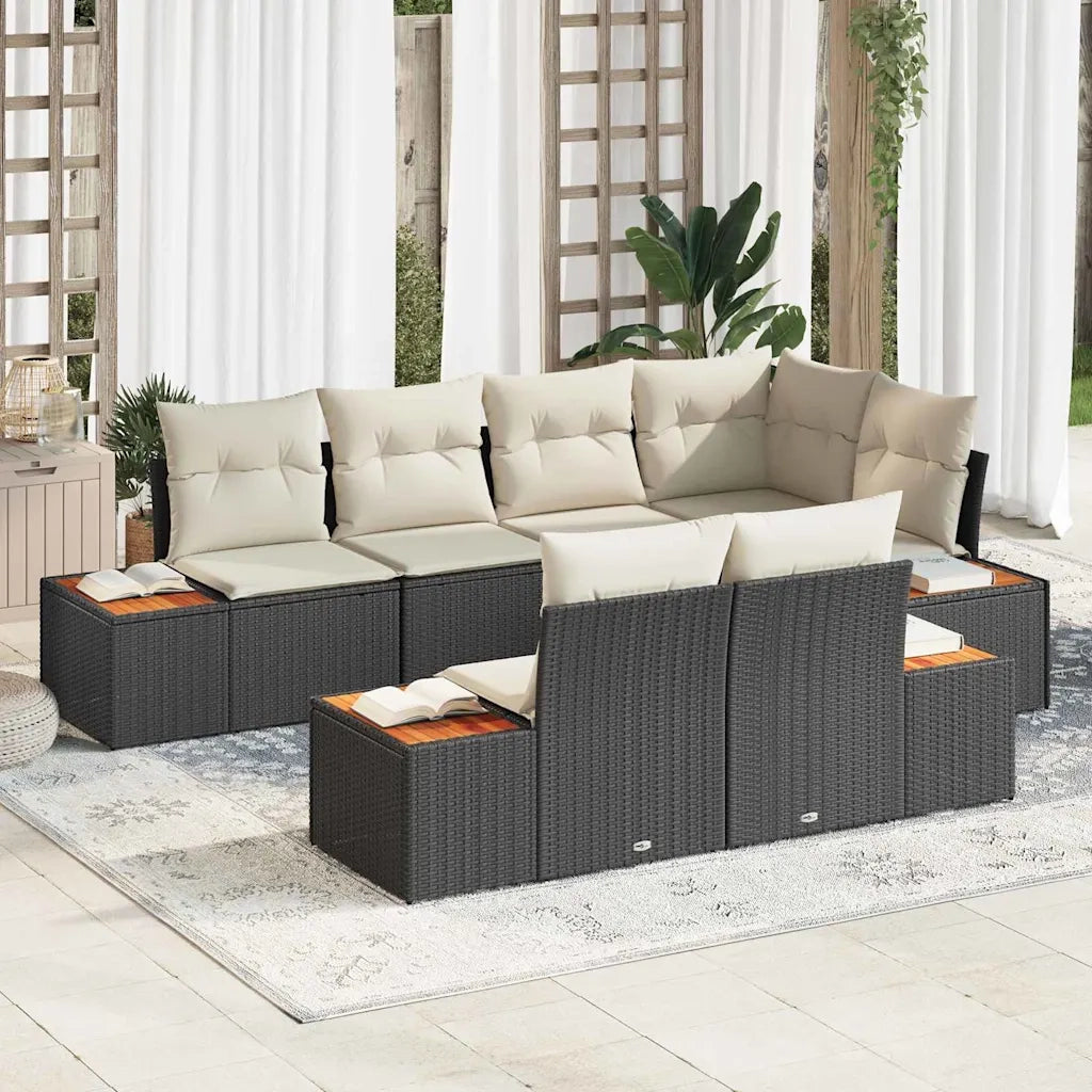 Set Divano da Giardino 7 pcs Nero e Crema Polyrattan 3356772