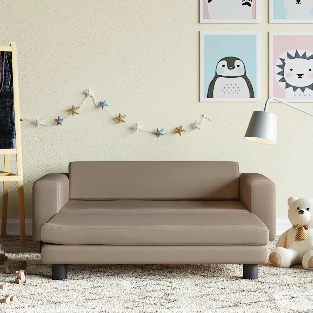 Divano Bambini Poggiapiedi-Sofa-Divanetto Bambini Cappuccino 100x50x30 cm Similpelle