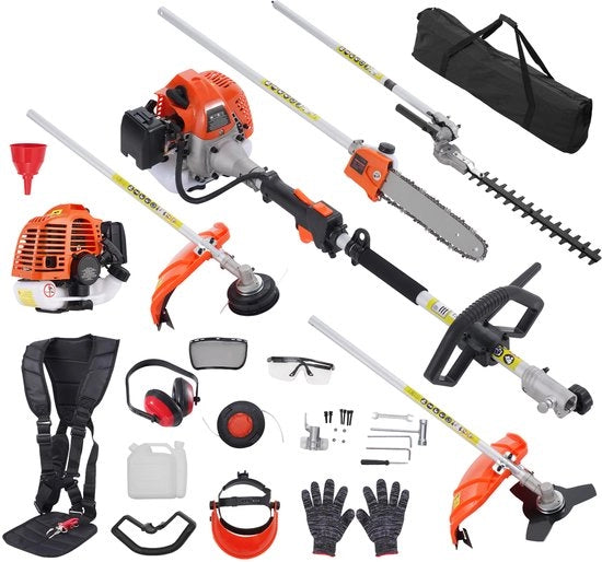Trimmer multifunzionale a gas 5 in 1 - tagliabassi/annaffiatoi/cesoie con estensione - arancione
