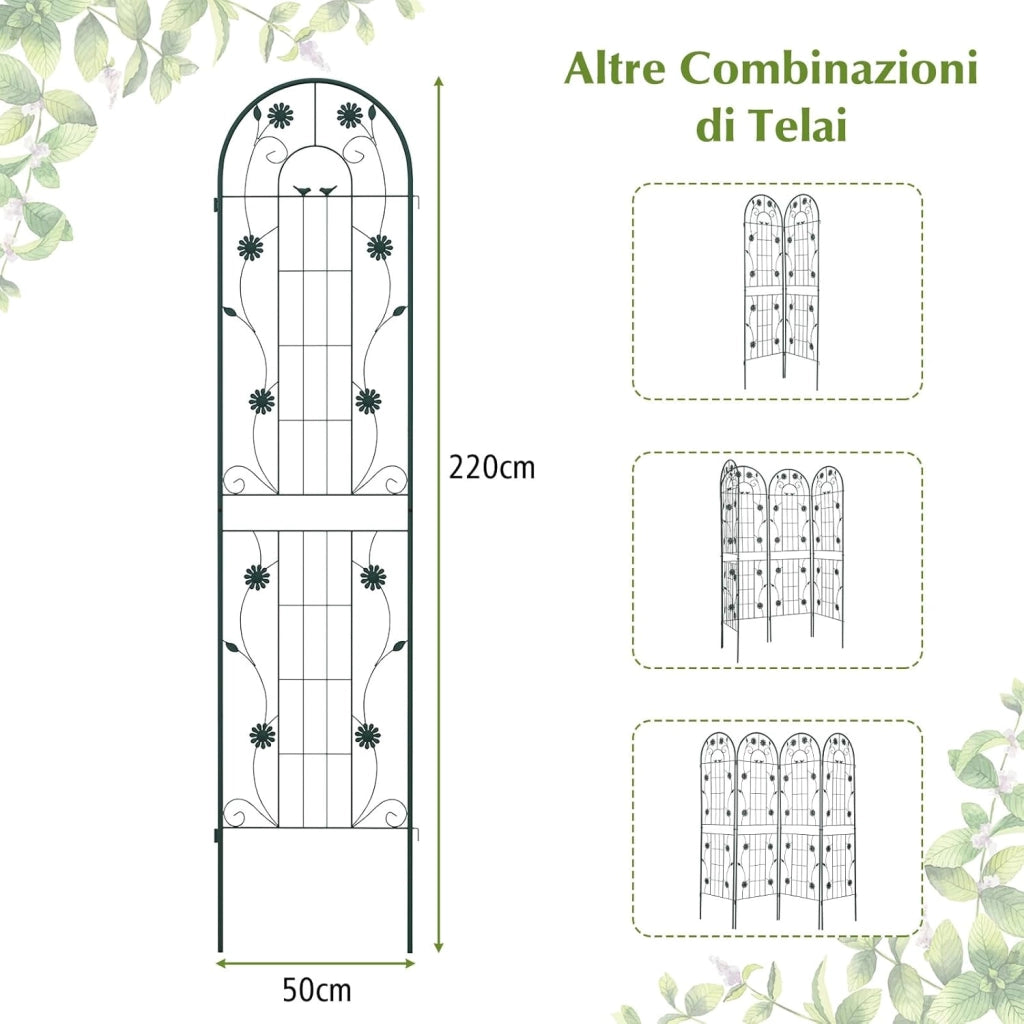 Grigliati per Rampicanti 220 x 50 CM, Set di 2 Tralicci di Metallo Antiruggine per Piante Rampicanti, Rose e Verdure, Decorazione Esterna per Giardino, Cortile e Patio (Verde)