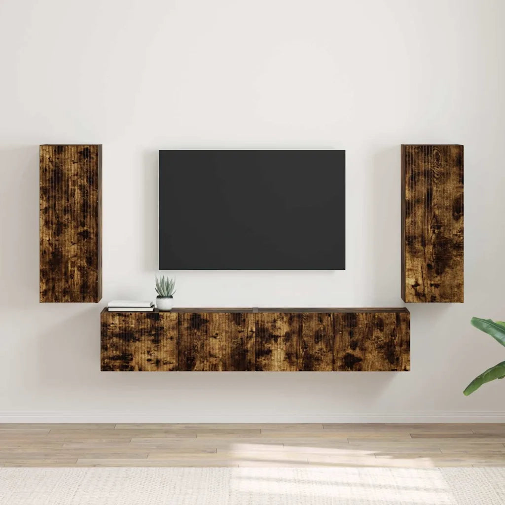Mobile TV da parete 2 pz-Set di 2 Mobile TV a Muro-Credenza TV Rovere fum¨¦ 30 x 31 x 80 cm