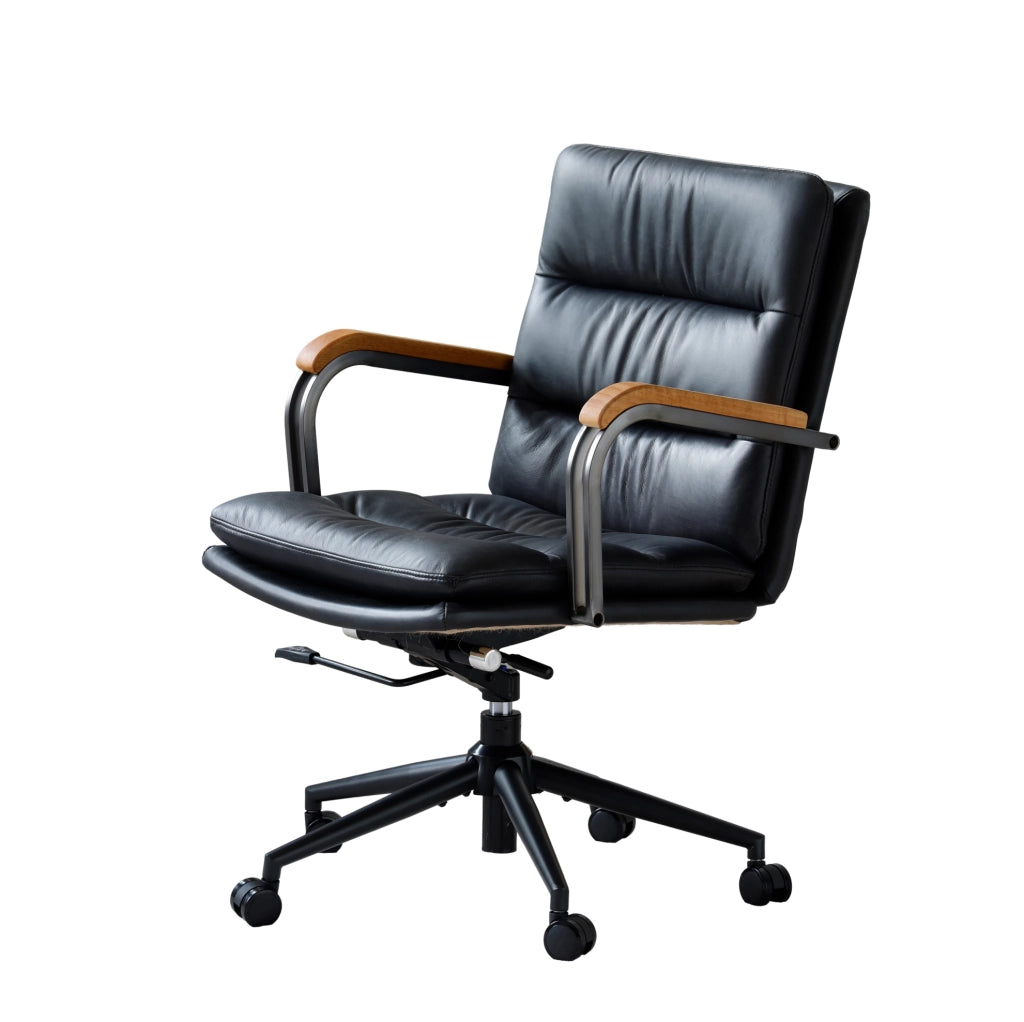 Sedia da Ufficio Ergonomica in Pelle Nera con Rotazione a 360°