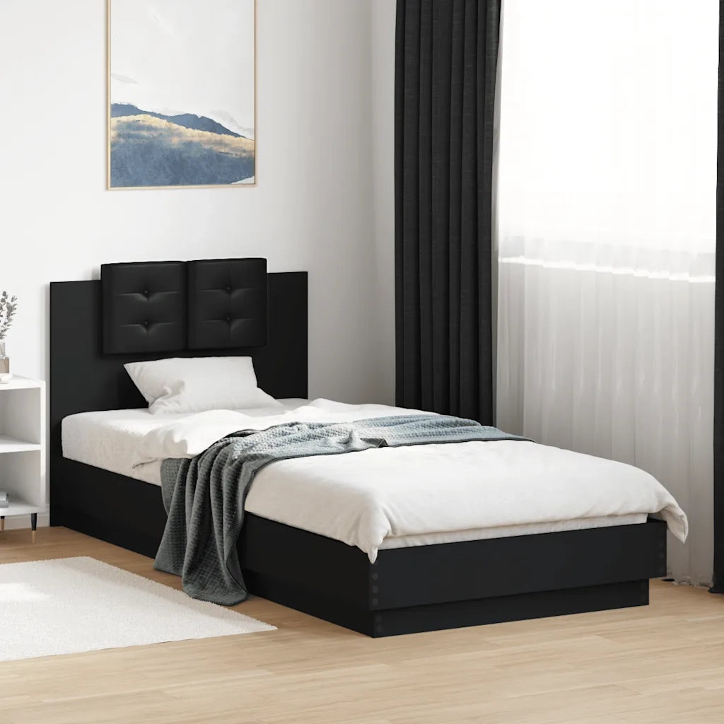 Giroletto con Testiera-Struttura Letto con testiera Nero 90x200 cm in Legno Multistrato 964251