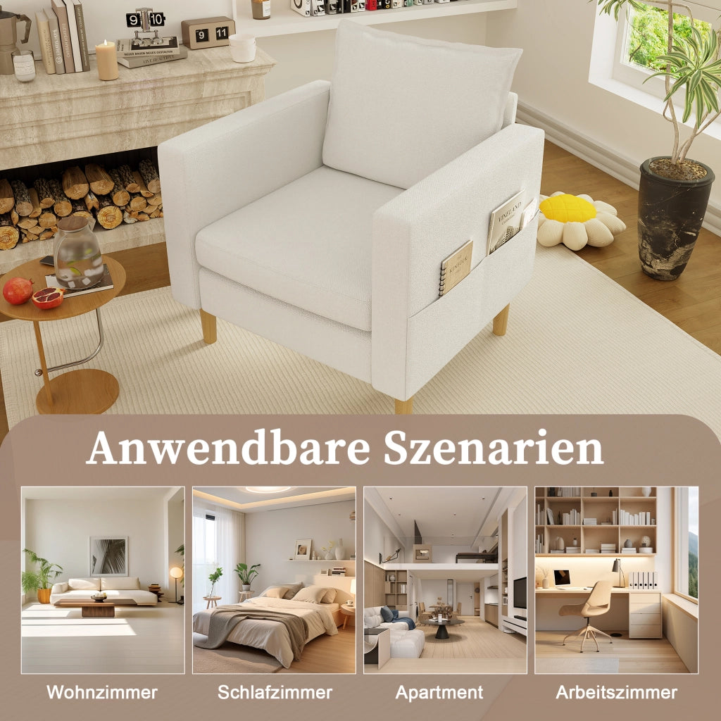 poltrona da lettura con tasche laterali; cuscino imbottito; in ciniglia beige 71 Ã— 68 Ã— 82 cm