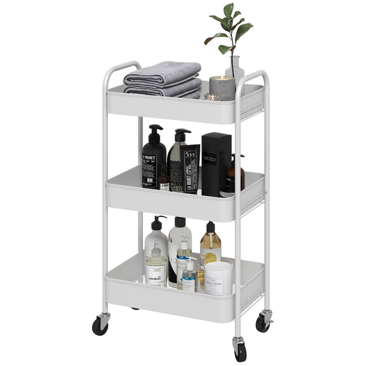 Carrello da Cucina a 3 Livelli con Maniglie e 4 Rotelle 45x30,6x79 cm in Acciaio Bianco