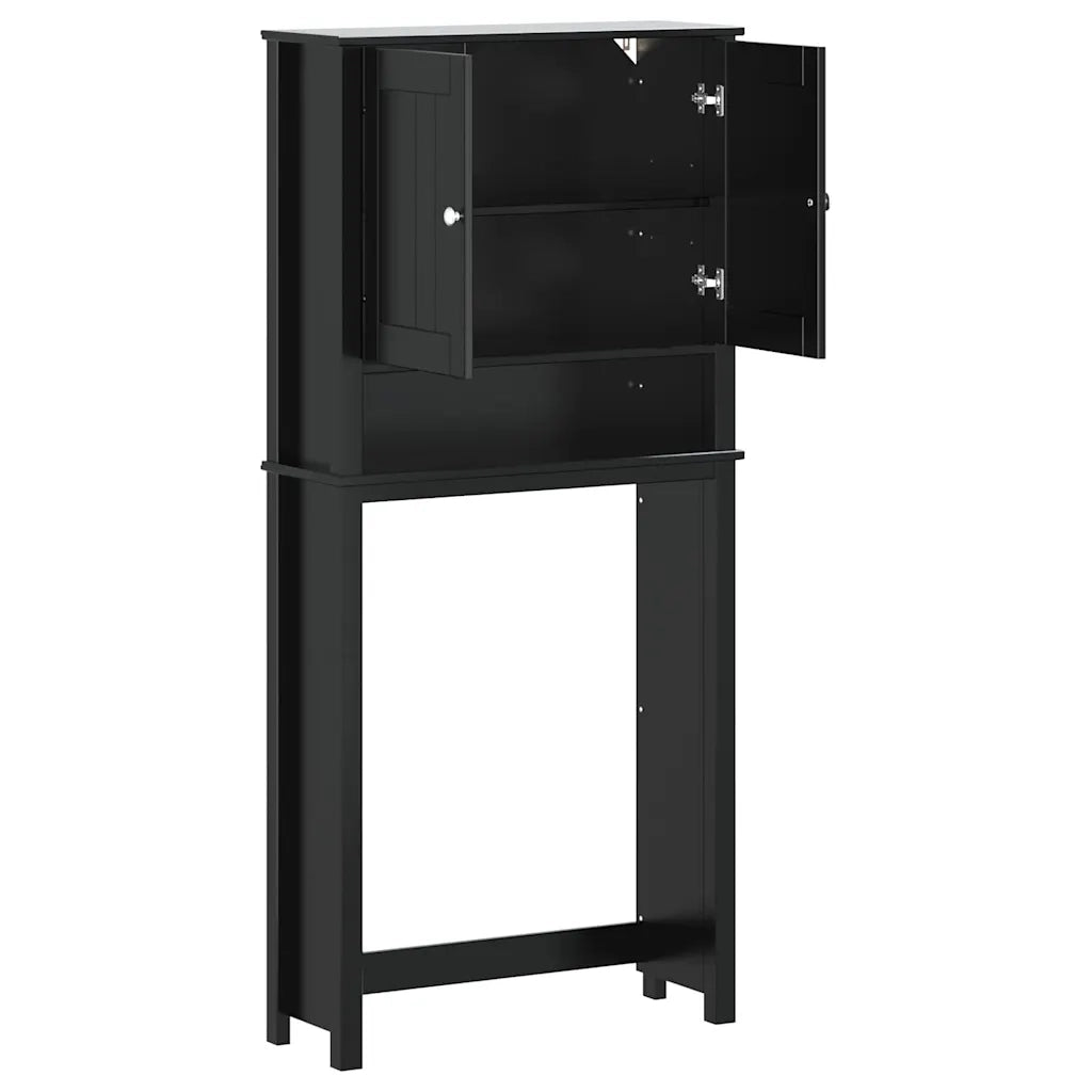 Mobiletto salvaspazio per lavatrice con ampio vano contenitore per il bagno 76 x 27 x 164,5 cm legno massello nero 02_0047342