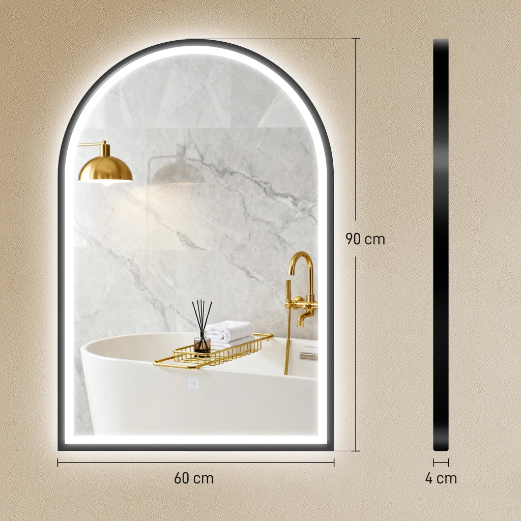 Specchio da Bagno con Luce LED ¨C Xylo ¨C 60x90 cm Nero Archeato Antivaho