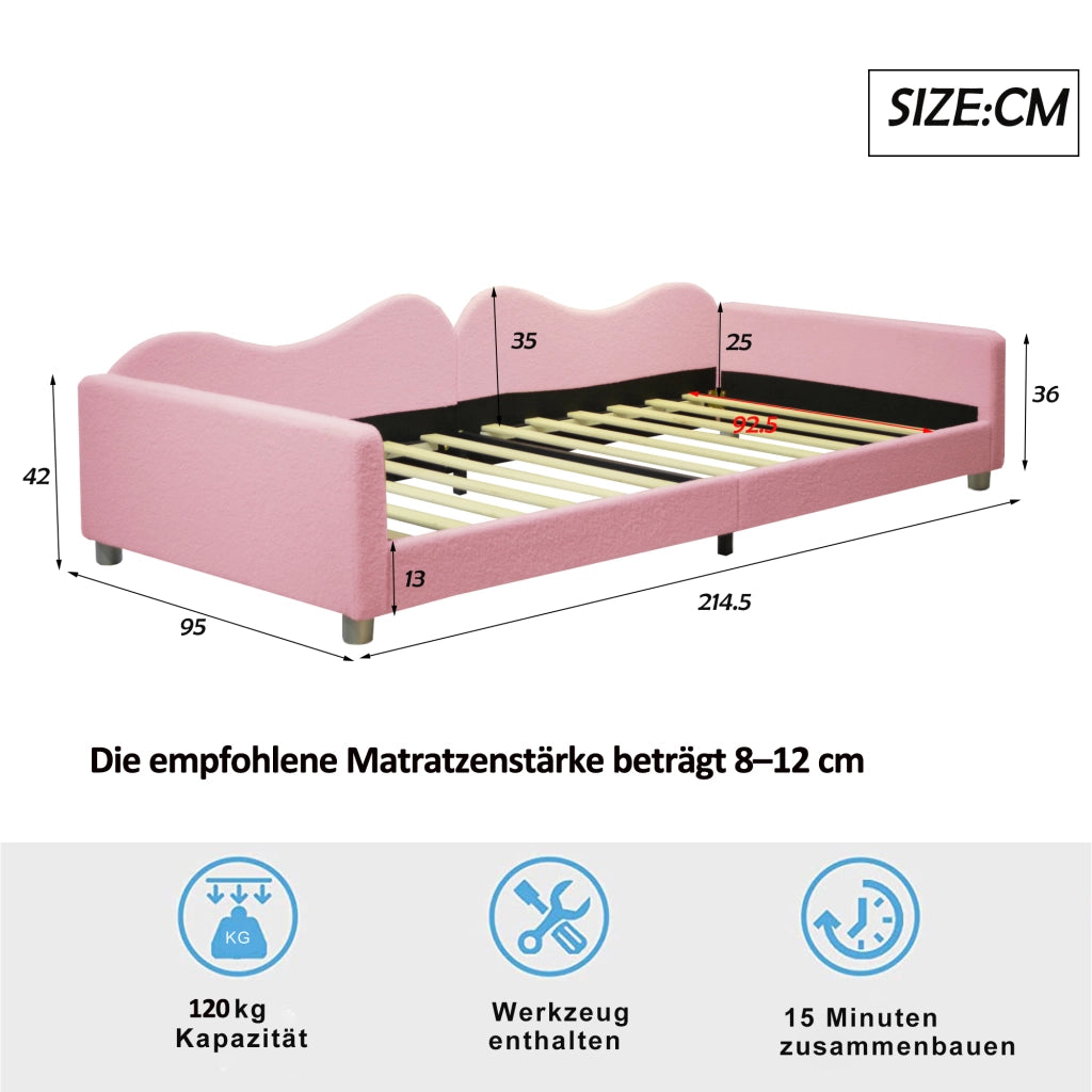 LETTO imbottito multifunzionale 214,5x95x42 cm tessuto teddy rosa