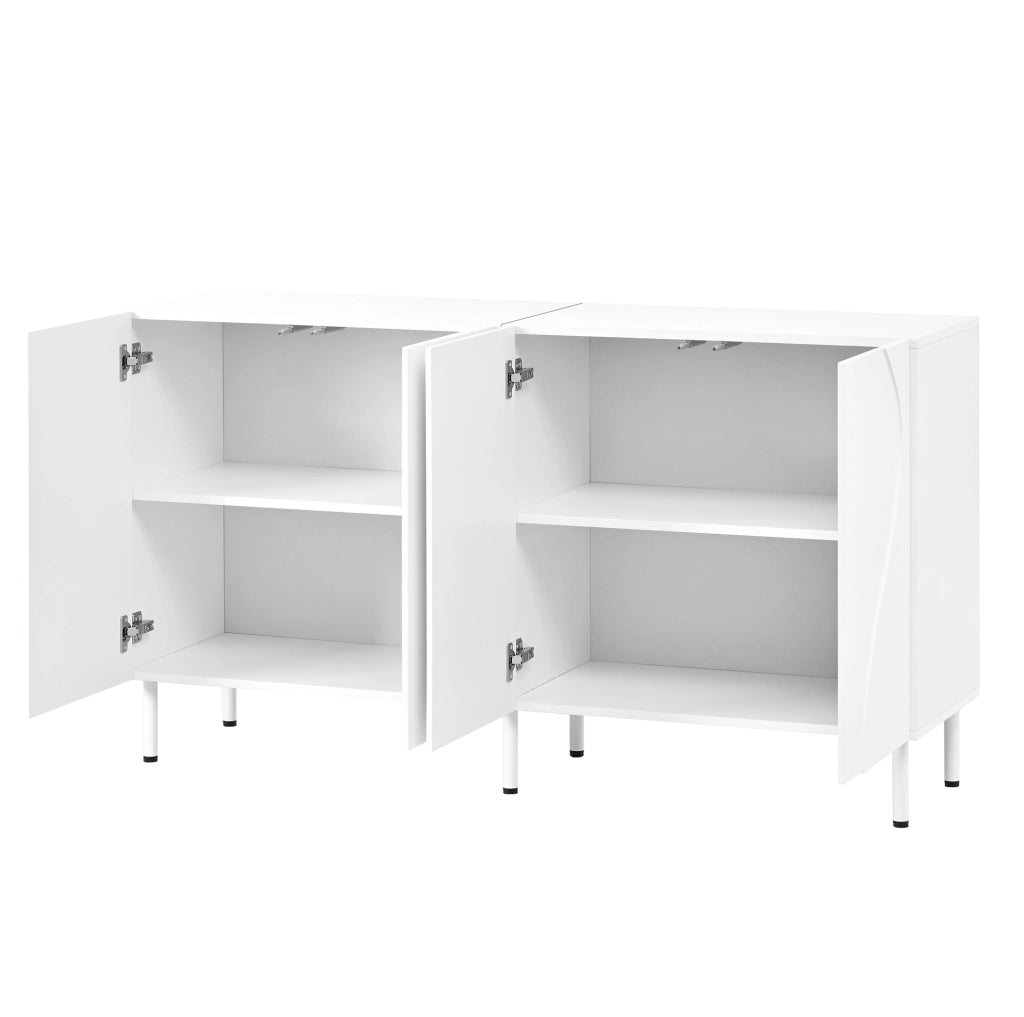 Sideboard moderno bianco 140x40x77;5 cm in PB e MDF; 4 ante con apertura push-to-open