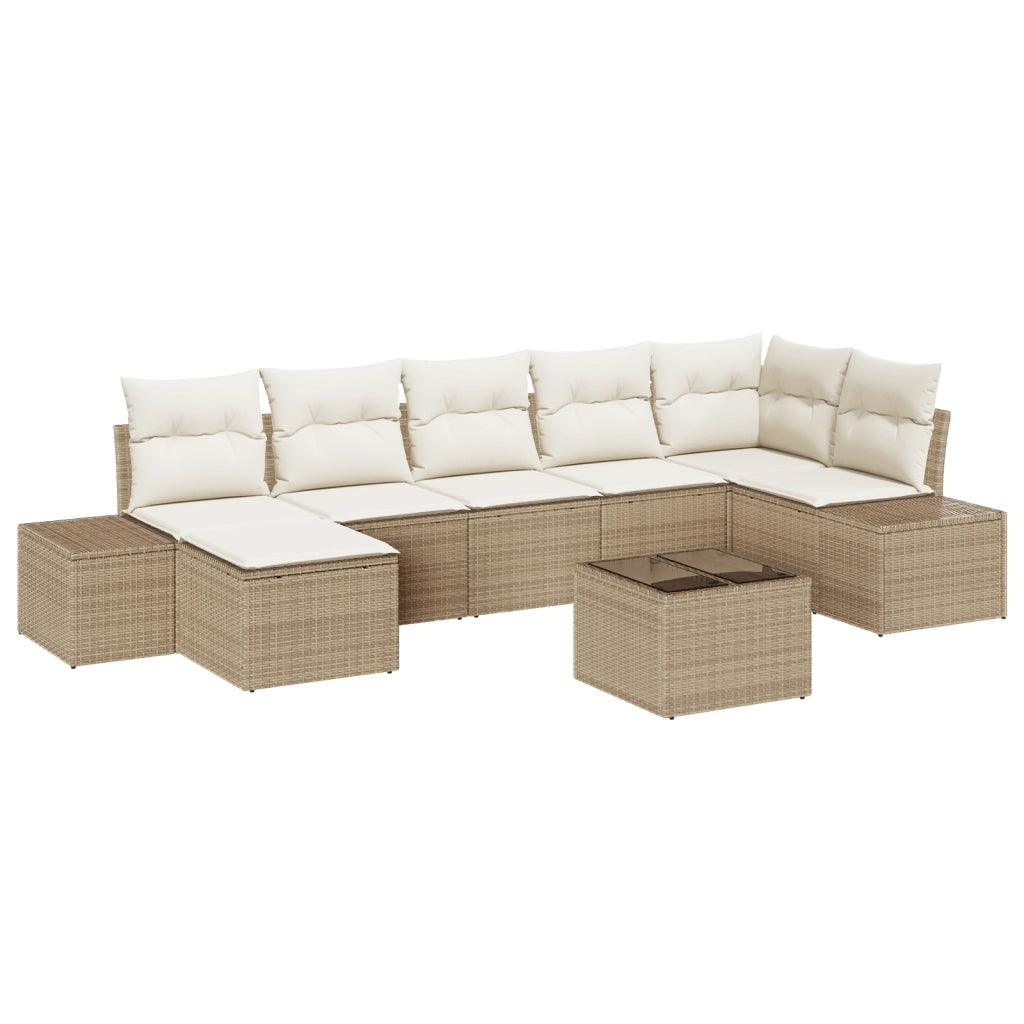 Set di divani da giardino 8 pezzi con cuscini in polirattan marrone
