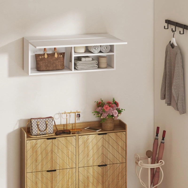 Mobiletto da bagno, pensile con anta a ribalta, molla a gas, ripiano, 80 x 25 x 30 cm, bianco