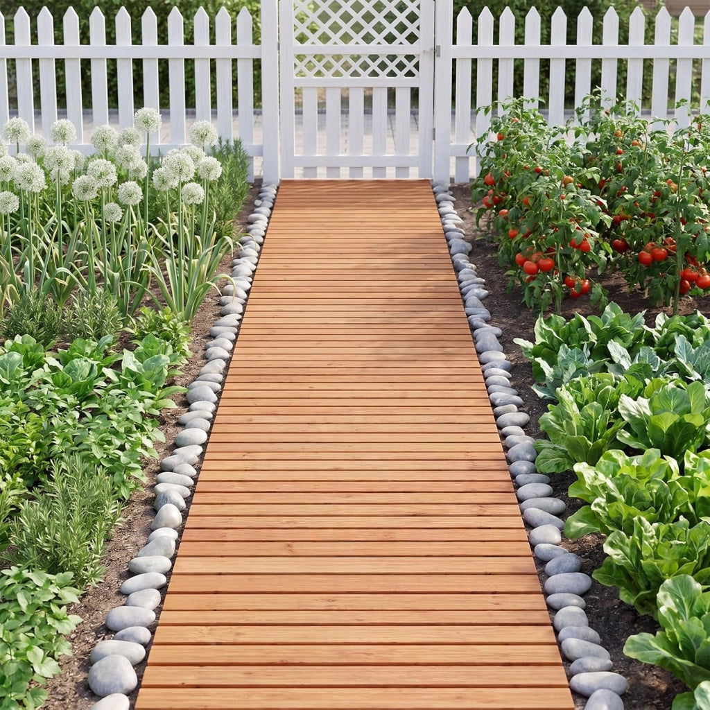 Passerella Arrotolabile per Giardino, Sentiero da Giardino con Filo di Ferro e Consistenza Antiscivolo Resistente alle Intemperie, Percorso in Legno per Cortile e Spiaggia (245 x 55 x 1,5 cm)