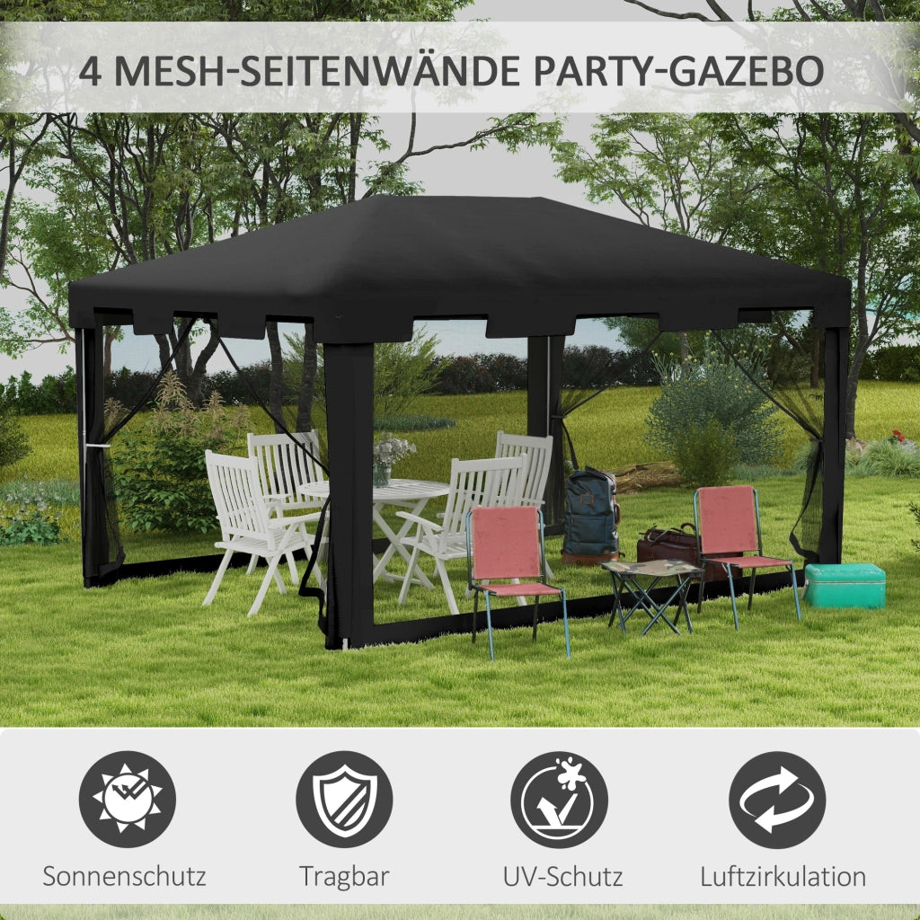 Tenda per feste gazebo 4x3 m padiglione giardino con pareti laterali a rete struttura metallica rivestimento PE colore grigio scuro ideale per feste ed eventi