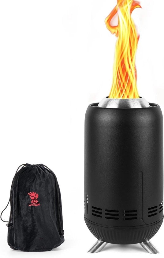 Fornello Esterno Mini per Campeggio con Bassa Emissione di Fumo, Acciaio Inossidabile, Riscaldato da Pellet e Legna, Borsa da Viaggio 30,5 x 16,3cm