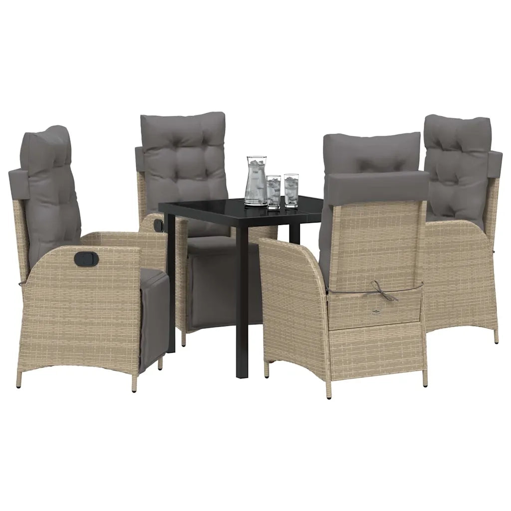 Set da Pranzo per Giardino con cuscino 5 pcs Beige polyrattan 3380562