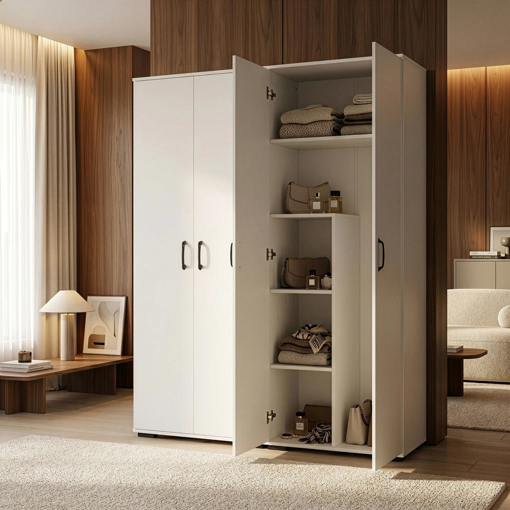 Armadio Multifunzionale Chalvefted a 2 Ante e Vano Portascope 175x60x35 cm - Bianco [en.casa]