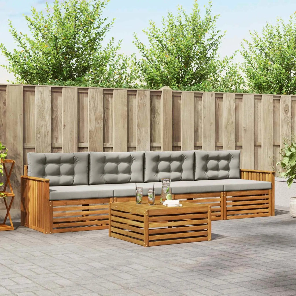 Set di divani da esterno 5 pcs Grigio Naturale e Chiaro