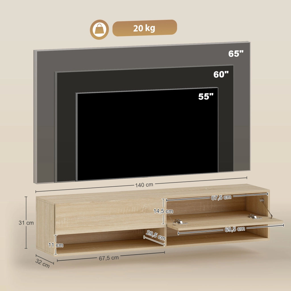 Mobile TV Sospeso ¨C zephmum ¨C Legno Naturale 140x32x31 cm