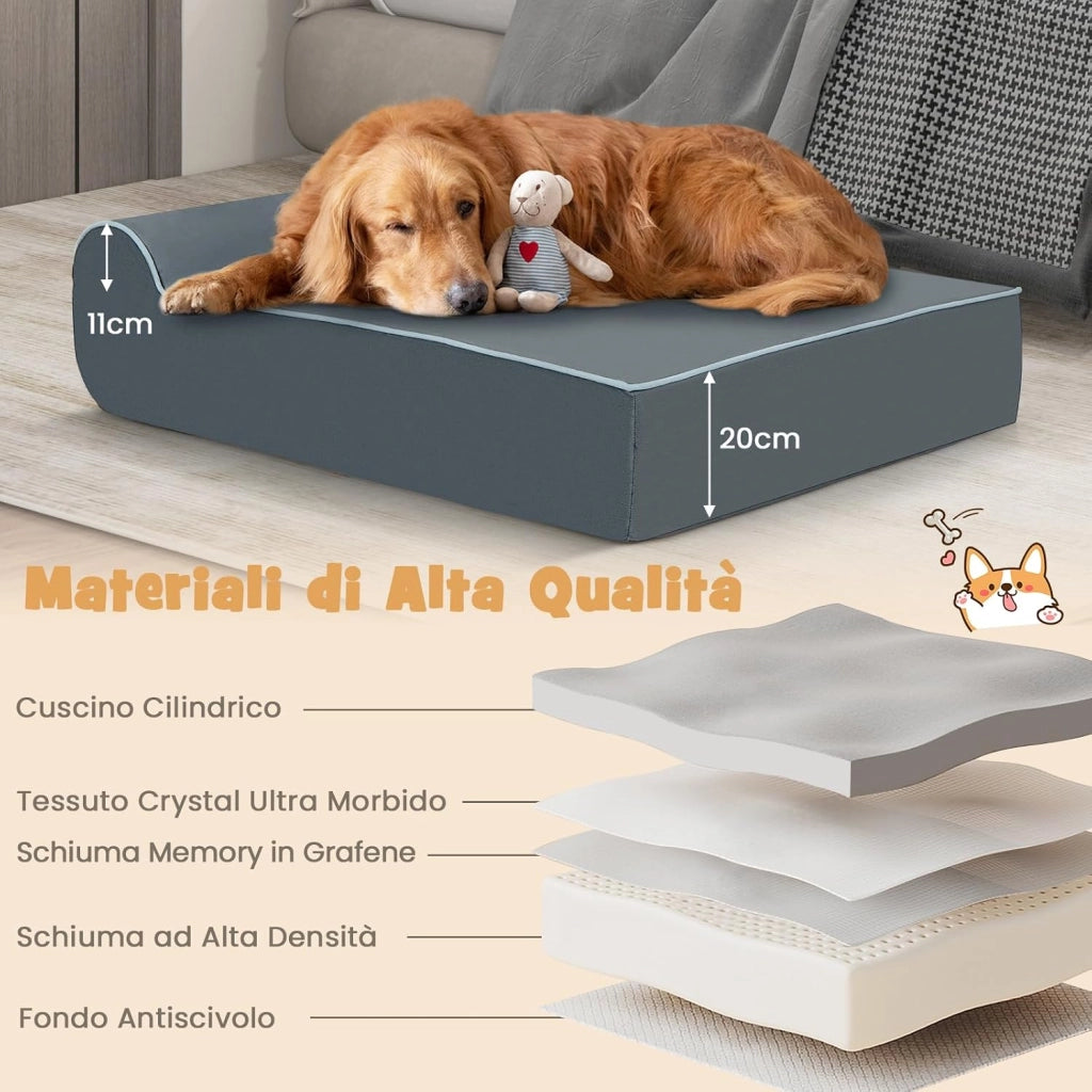 Letto Ortopedico per Cani Grandi, Lettino per Animali Domestici in Schiuma di Memoria con Poggiatesta, Copertura Rimovibile e Lavabile e Fondo Antiscivolo per Cani Anziani con Artrite