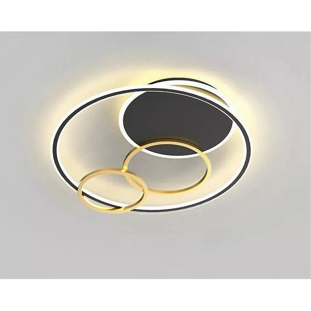 Trade Shop - Plafoniera Led 55w Tondo Con Cerchi Nero Oro Lampada Da Soffitto Luce 4000k 70876 -