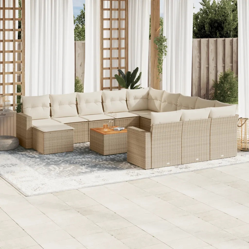 Set Divano da Giardino 13 pz con Cuscini Beige in Polyrattan 3256758