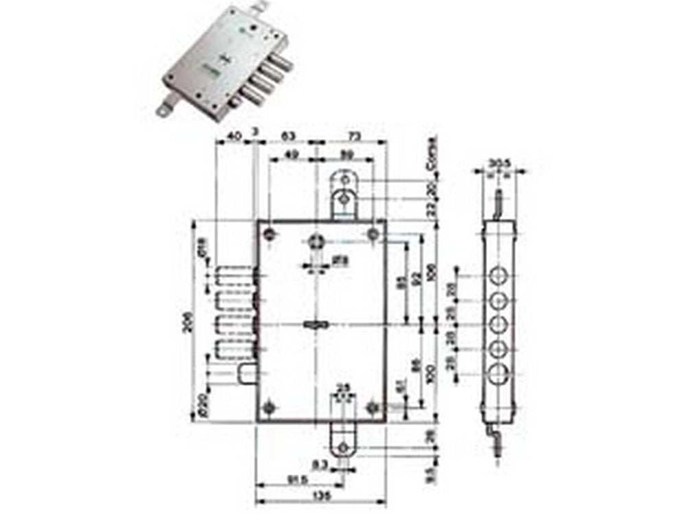 1pz serratura triplice applicare scrocco dm blindate 52571/28 mm63 sx cod:ferx.fer49245