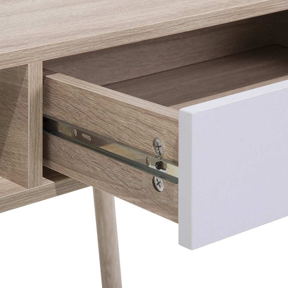 Scrivania da Ufficio in Legno Chiaro e Bianco 100 x 48 cm Cassetto Scaffale Scandinavo
