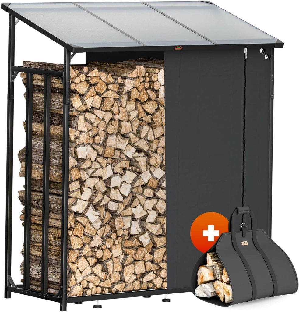 ® Legnaia da Esterno 2,3 m³ 70Px163lx198H cm Tetto Copertura Protettiva Portalegna Rastrelliera Legno Camino Telo Giardino Borsa per Trasporto