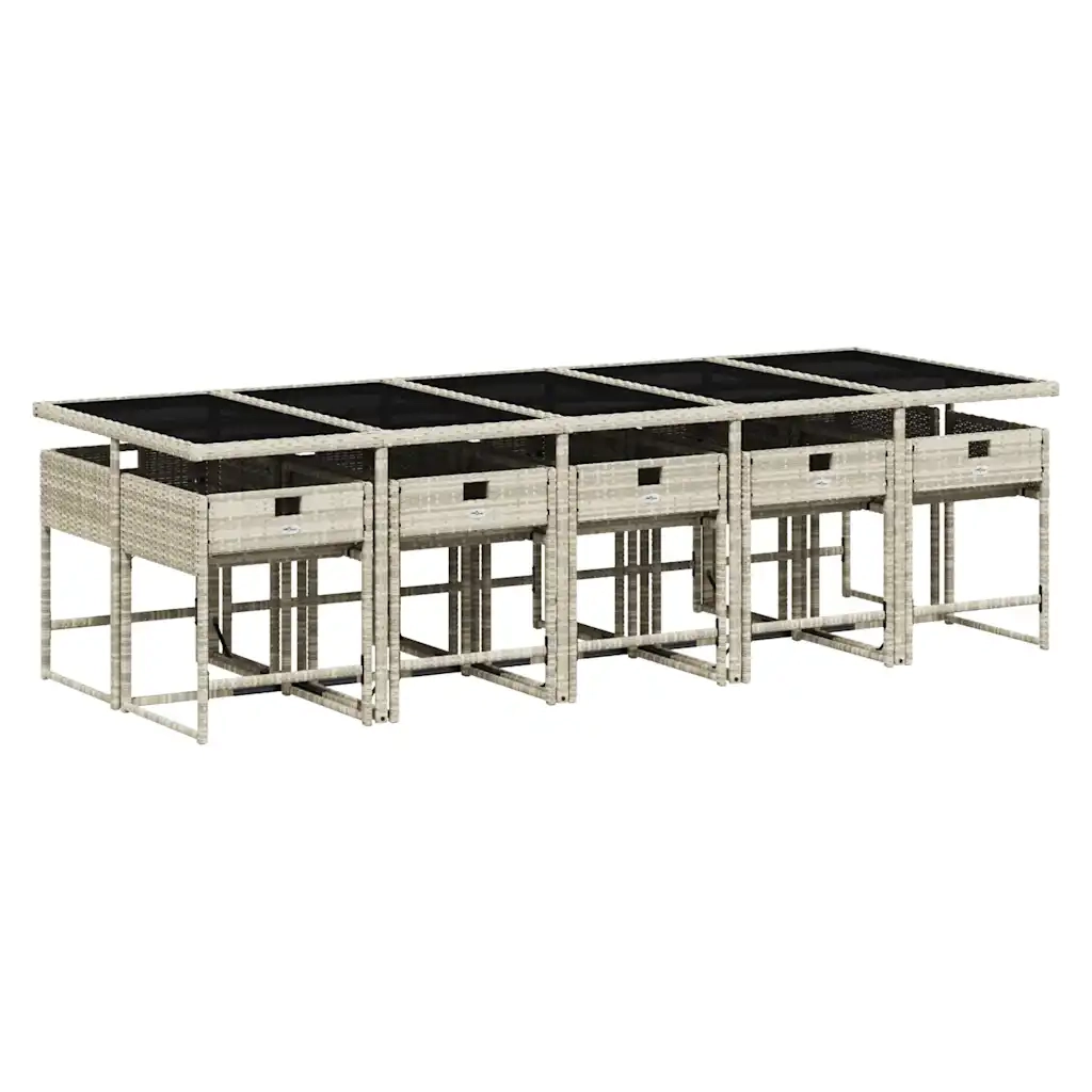 Set Pranzo Giardino 11pz con Cuscini Grigio Chiaro Polyrattan 3211295