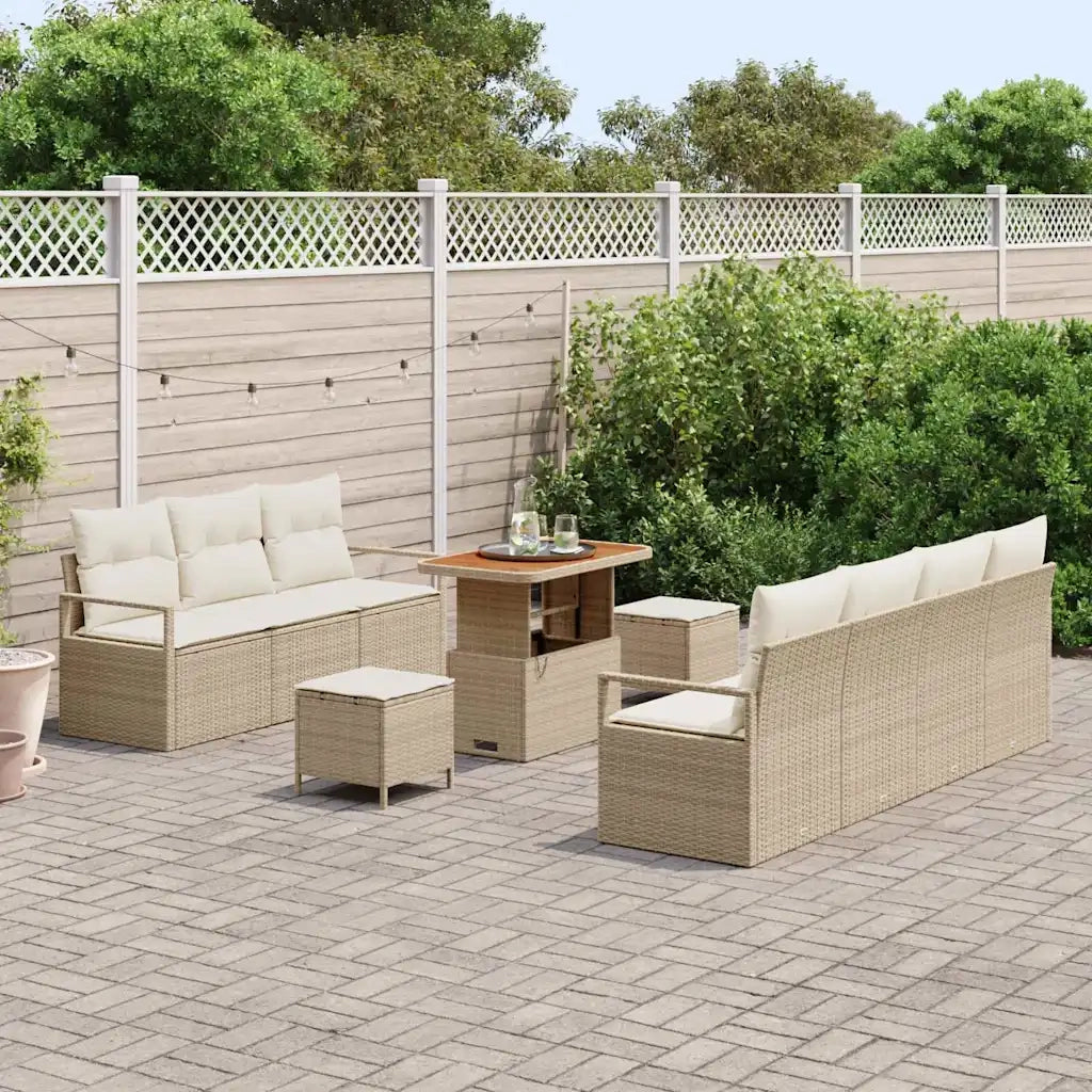 Set Divano da Giardino con cuscino 10 pcs Beige polyrattan