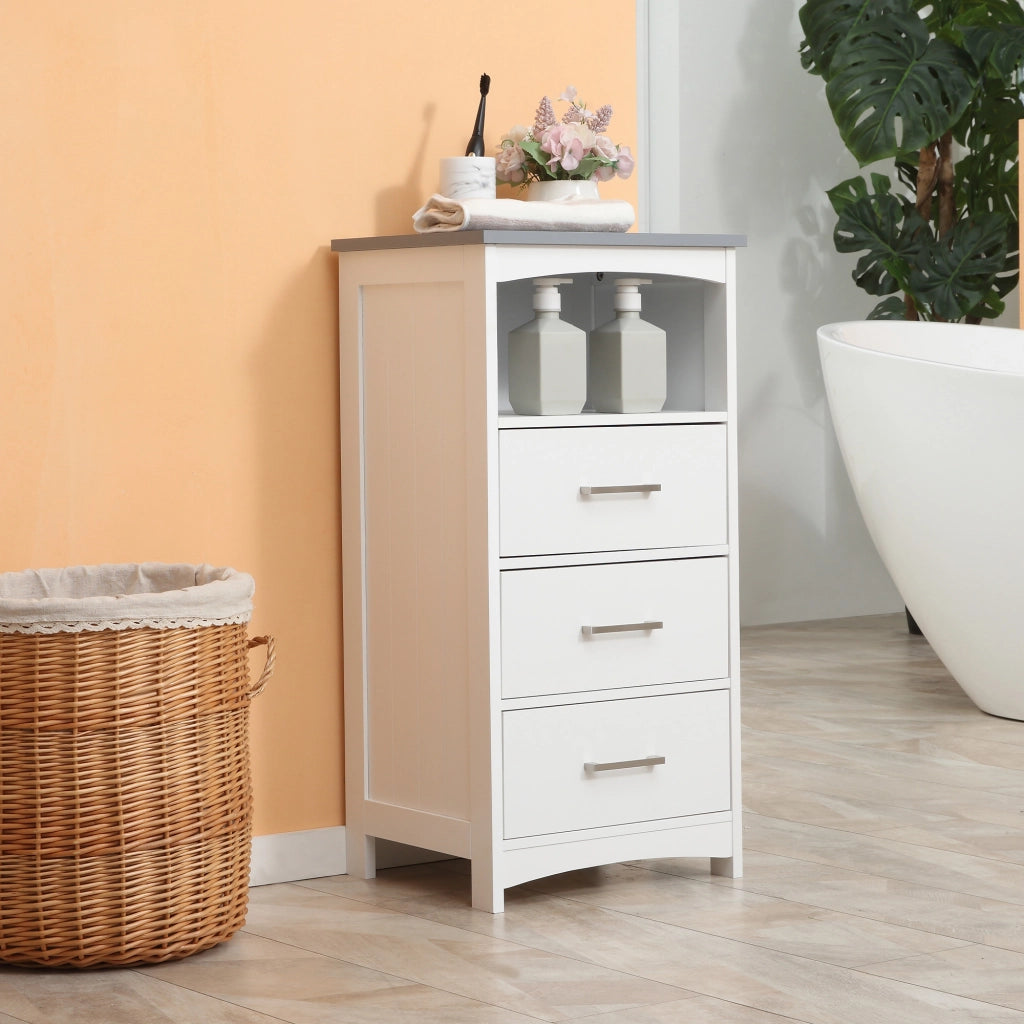 Mobiletto Bagno con Scaffale Aperto e 3 Cassetti in MDF, 40x33x80cm, Bianco