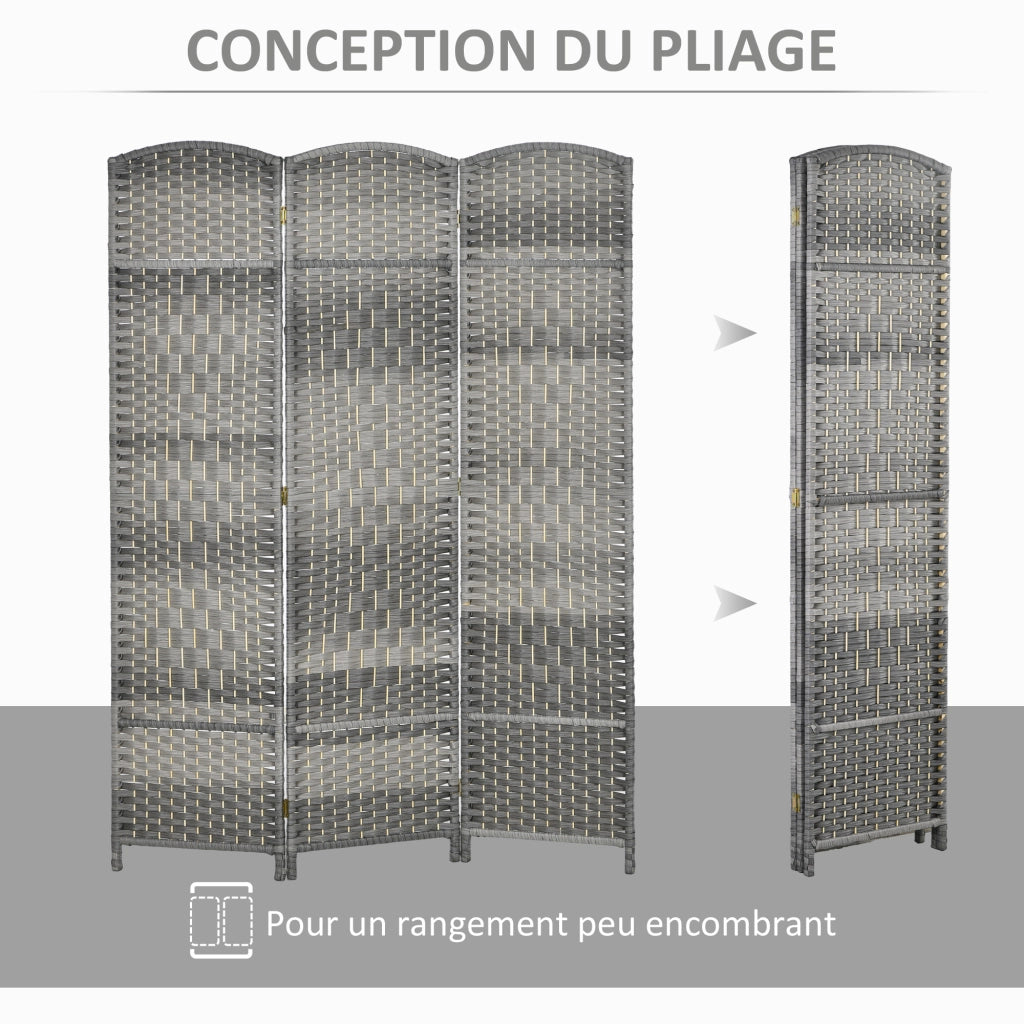 Paravento 3 Ante in Legno Pieghevole ¨C zephmum ¨C 135x180 cm Grigio