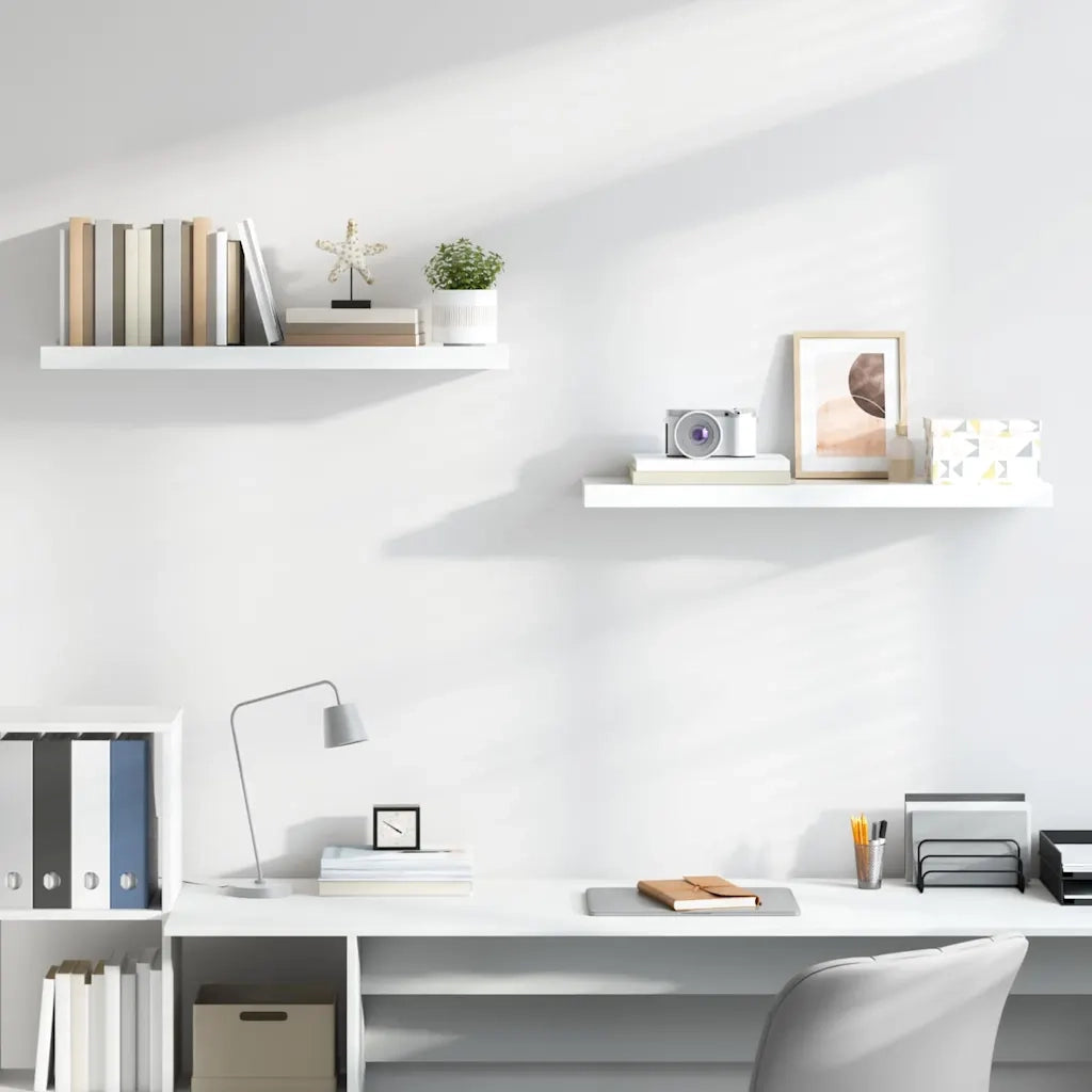 Scaffali a Parete 2 pz Bianco Lucido 90x23,5x3,8 cm in MDF cod mxl 46730