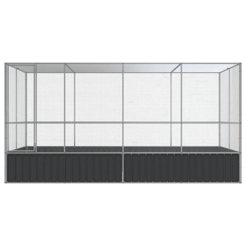 Voliera a gabbia con estensione in argento 418 x 207 x 212 cm acciaio argento 02_0045654