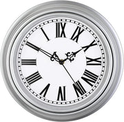 Orologio da parete retro 10'' silenzioso con cifre romane funzionante a batterie in argento.