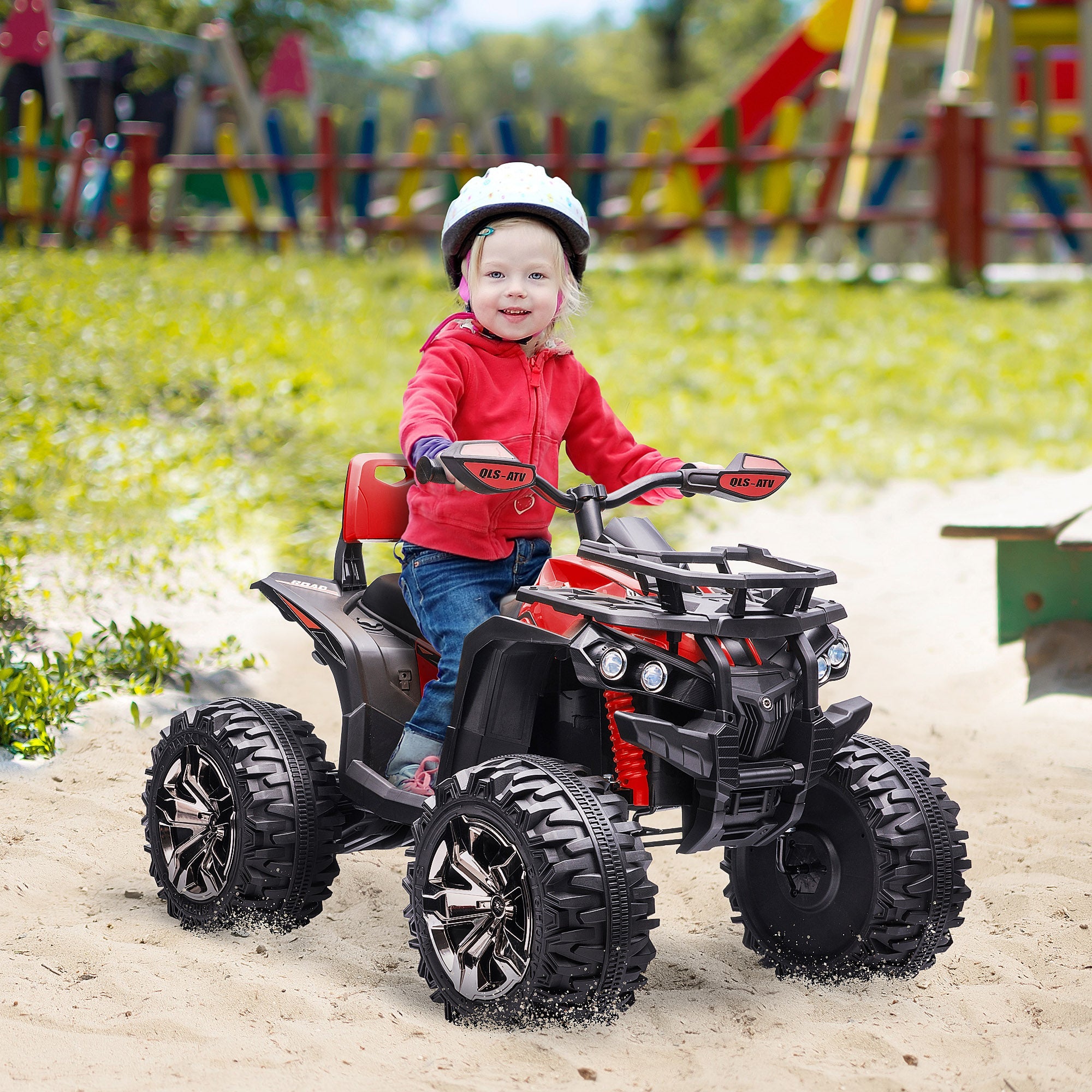 Quad per Bambini Elettrico 12V con Fari e Batteria Ricaricabile, Età 3-5 Anni, 100x65x73cm, Rosso