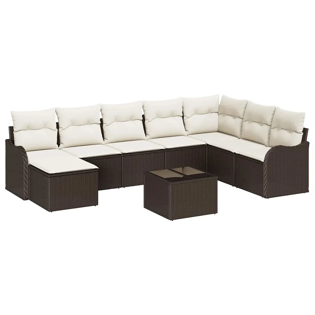 Set Divano da Giardino con cuscino 9 pcs Marrone Poly Rattan 3345828