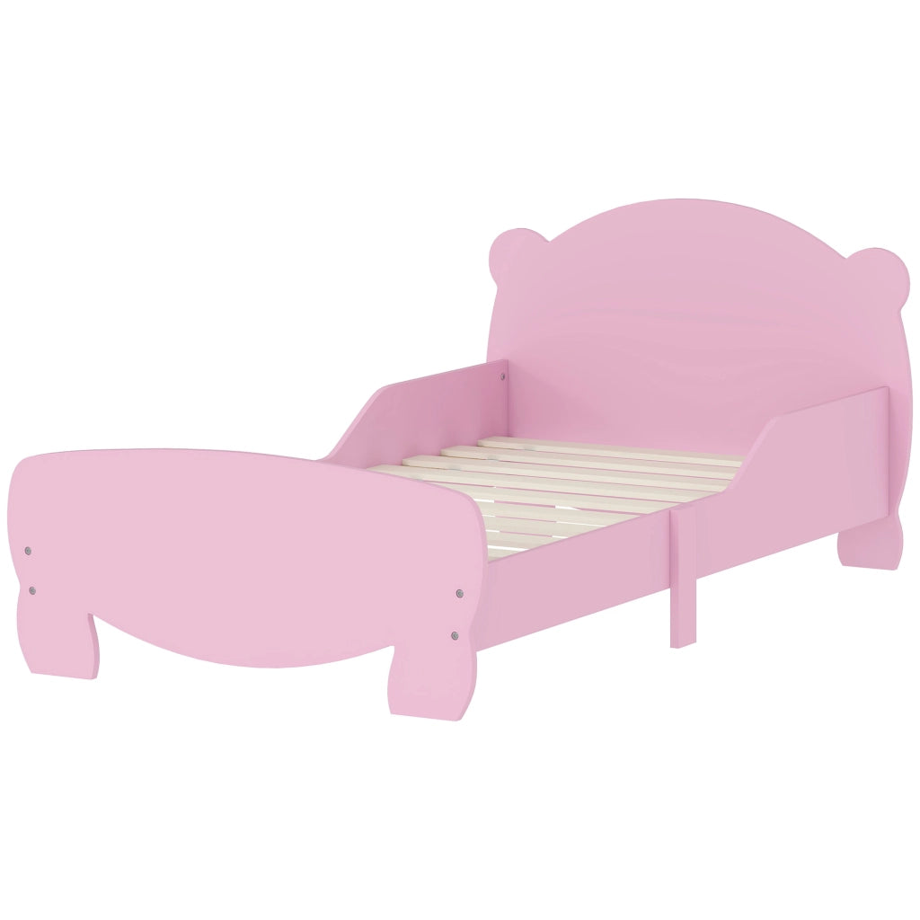 Letto Singolo per Bambini con Sponde Anti-Caduta ¨C zephmum ¨C Legno, Rete a Doghe, Orso, Rosa, 140x70 cm