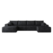 Divano angolare modulare con chaise longue e schiuma elastica in tessuto a coste nero