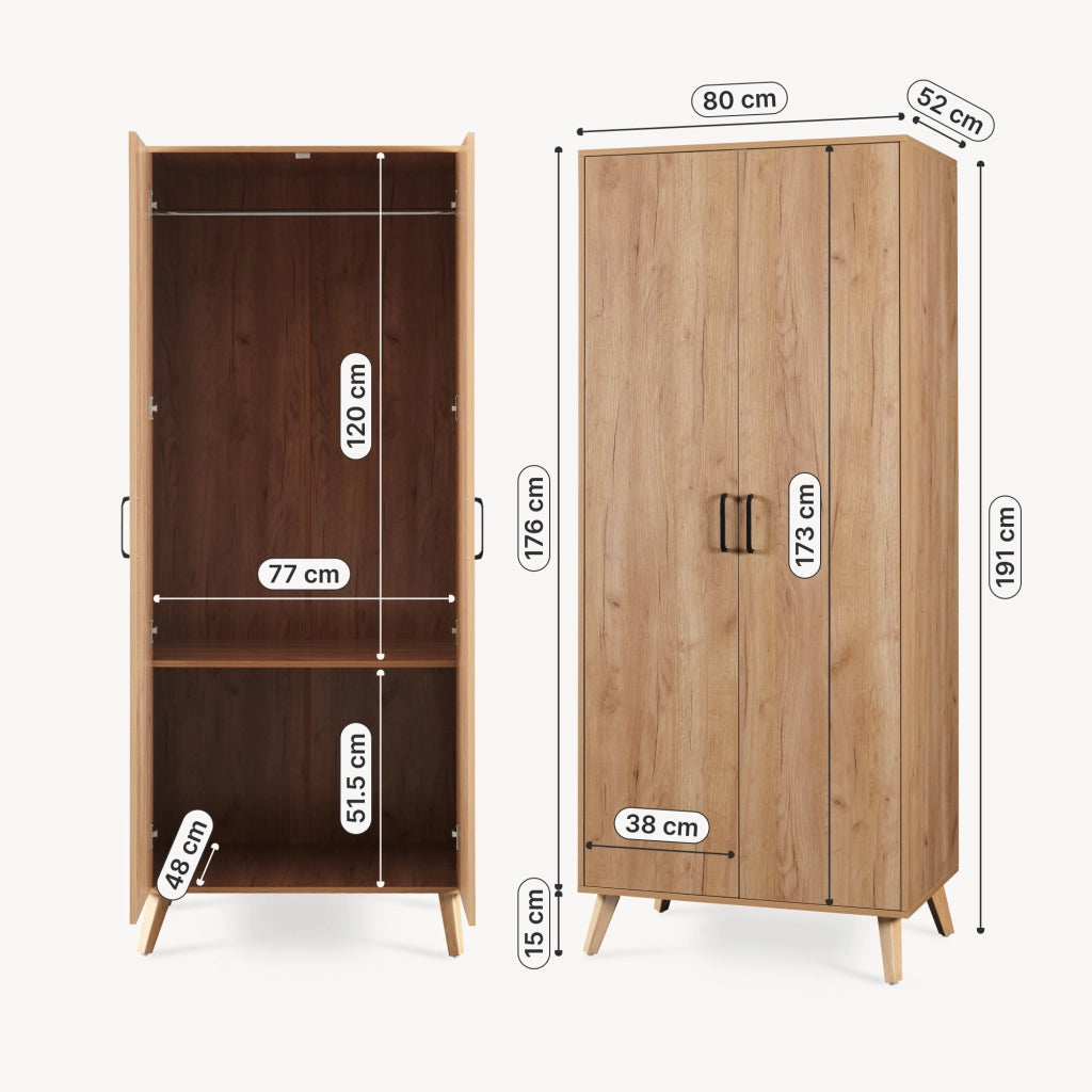 Armadio Guardaroba Norg con 2 Ante e Scomparto 191x80x52 cm - Effetto Rovere [en.casa]