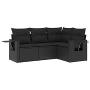 Set Divani da Giardino 4 pz | Set Salotto da Giardino con Cuscini Nero in Polyrattan