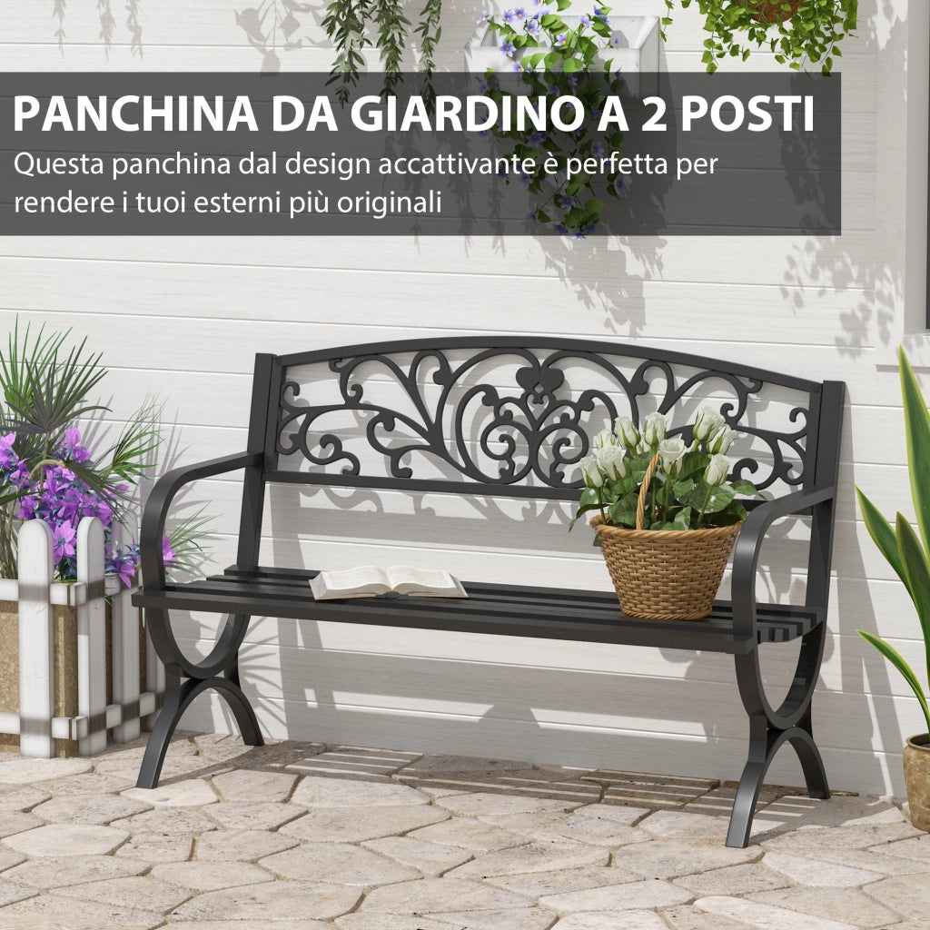 Panca Panchina da Giardino Esterno Metallo, Ghisa 127 ¡Á 60 ¡Á 85cm Nero