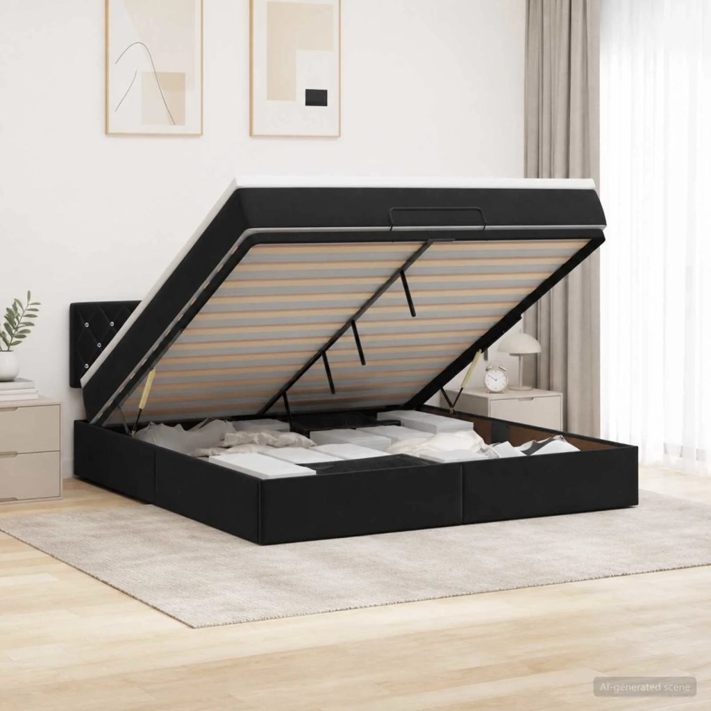 Letto ottomano con materasso Nero 140 x 190 cm Velluto 3456485
